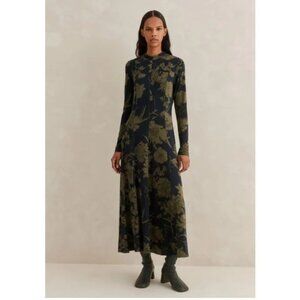 Me + Em Zip-Front Floral Fit and Flare Maxi Dress, Black and Green, size 12